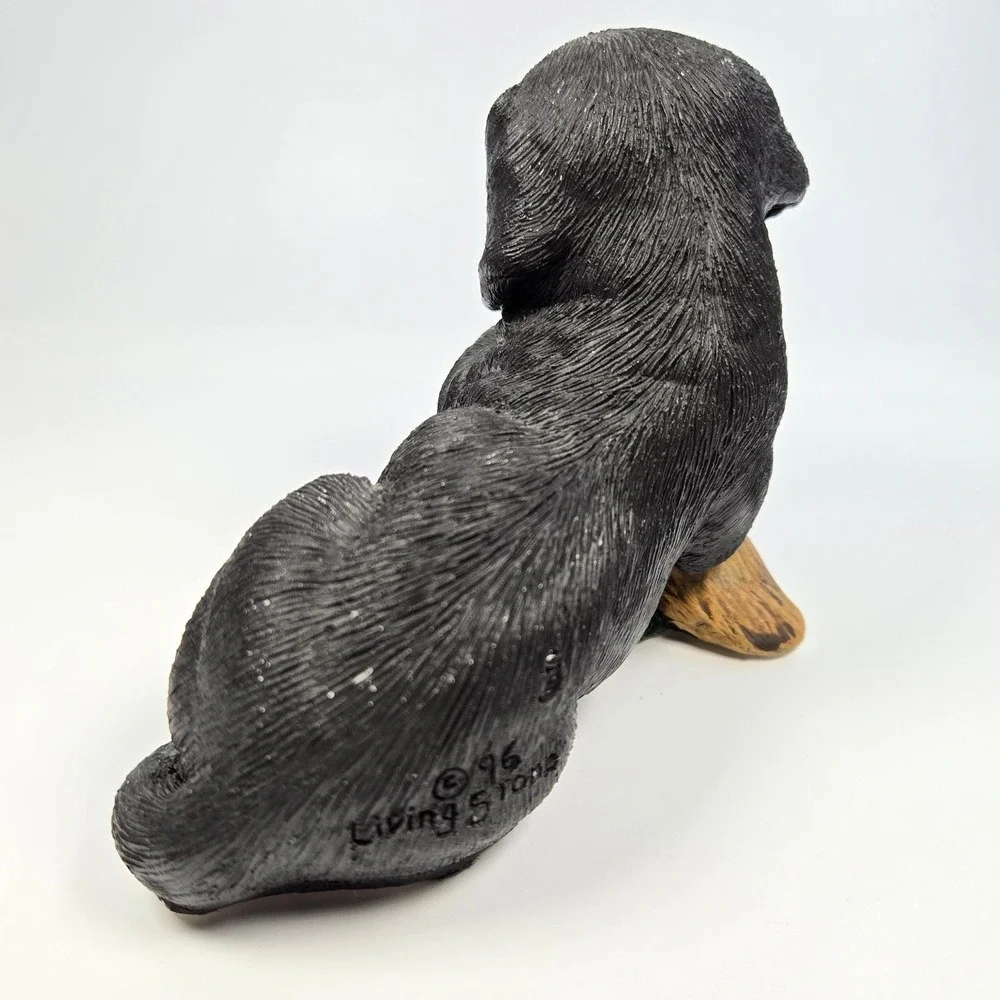 Vintage Living Stone Black Lab Hunting Dog Puppy Figurine with Duck Decoy 1996